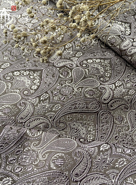 特银灰色 灰紫色琵琶花纹团花纹织锦缎布料花卉云锦丝绸缎子面料