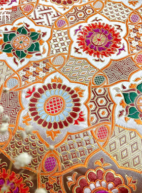 彩色民族风中国风和风什锦宝相花纹样织锦缎布料手工丝绸缎子面料