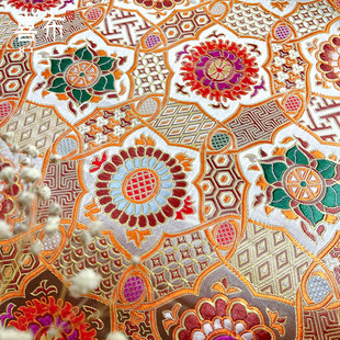 彩色民族风中国风和风什锦宝相花纹样织锦缎布料手工丝绸缎子面料