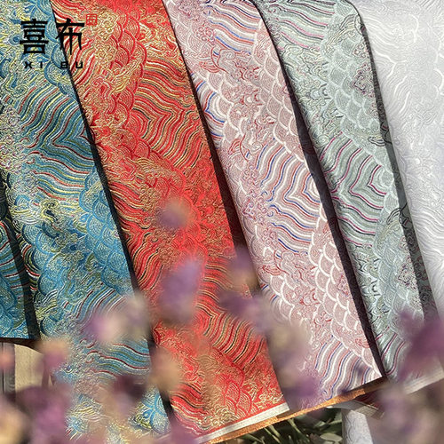 海岸花海浪包装织锦缎高档布料