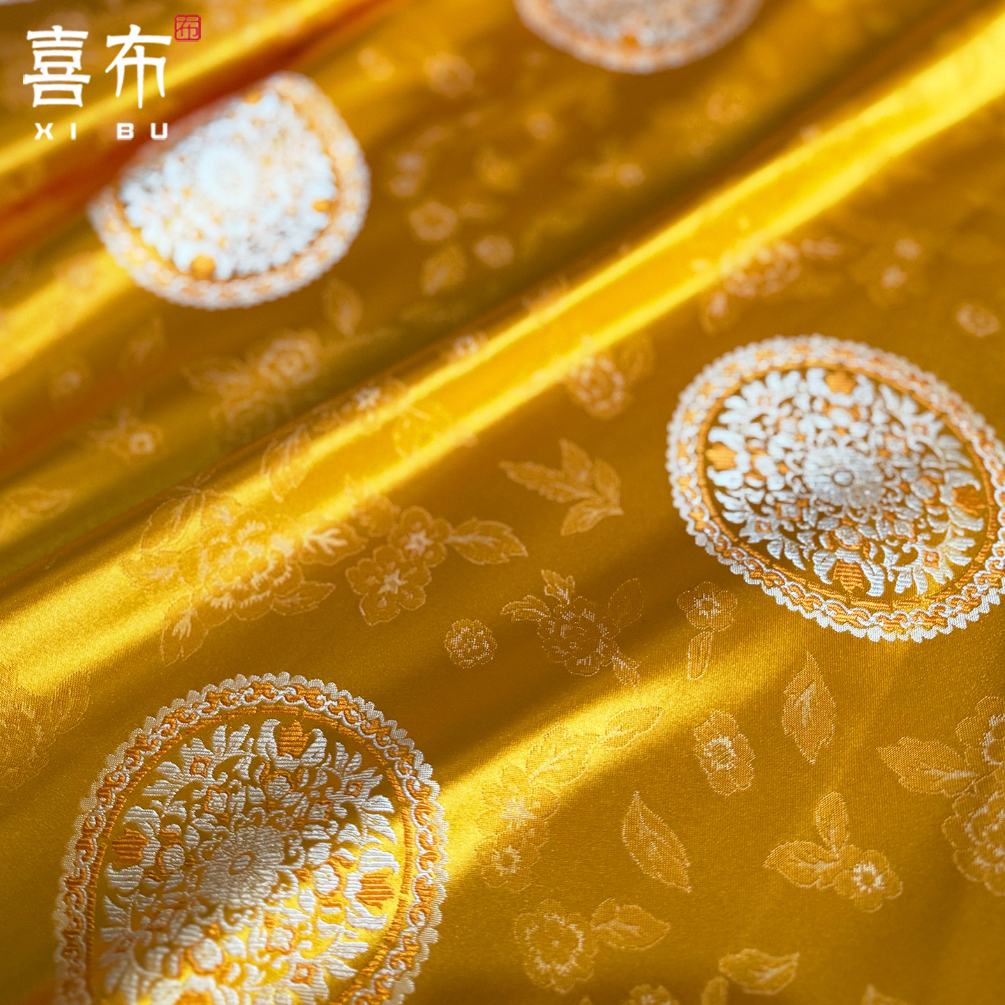 黄暗纹花中国金提花织锦缎面料复古花纹手工DIY古装汉服装饰布料