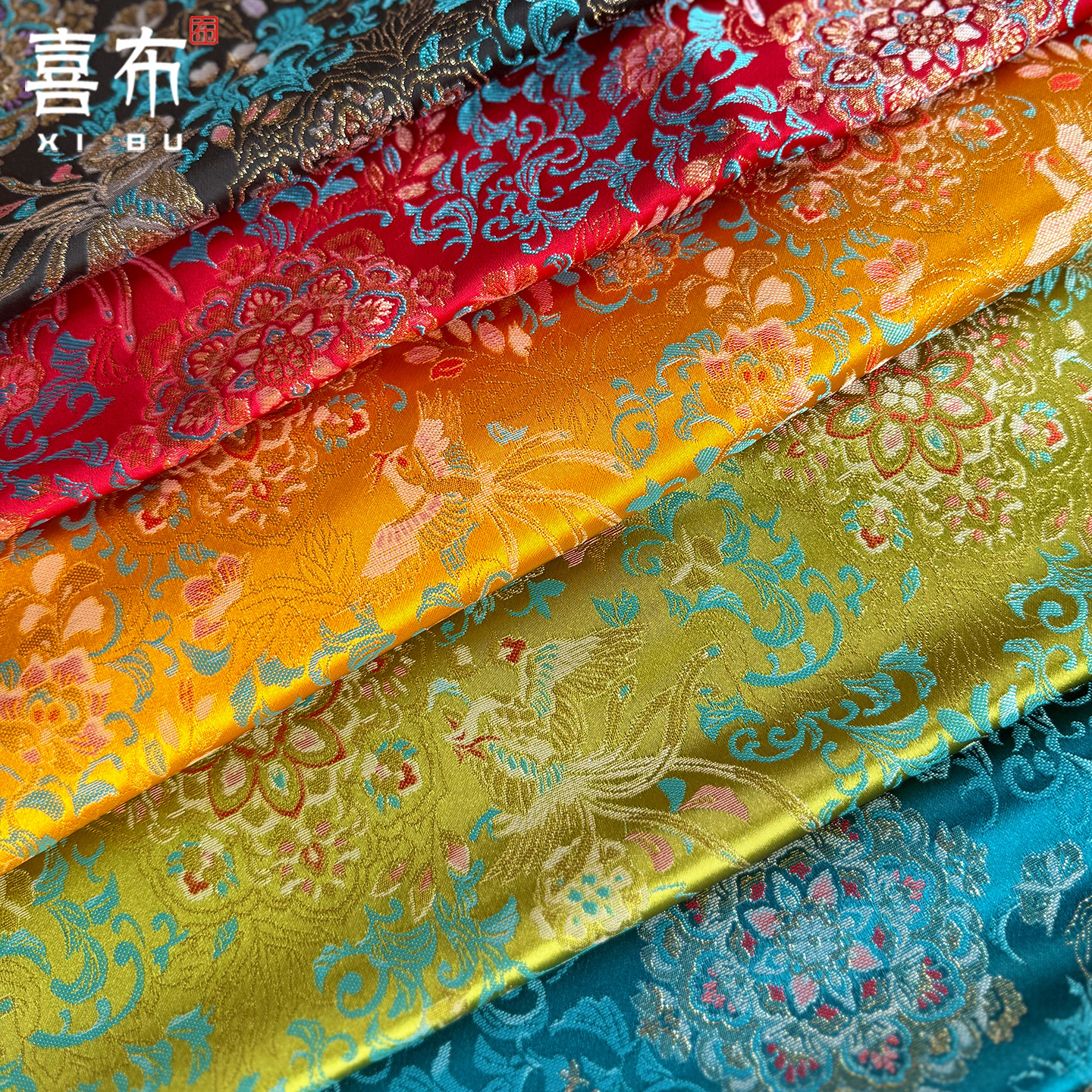 特价中国风织锦缎面料凤凰富贵花纹旗袍唐装手工DIY多色丝绸布料