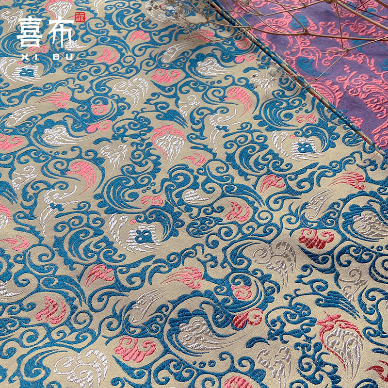 高档提花织锦缎布料仿古纹样水纹汉服包装古装提花中国风旗袍面料