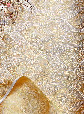 琵琶织锦缎布料 服装面料波斯风鹅黄色古装汉服唐装cosplay仿真丝