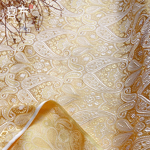 琵琶织锦缎布料 服装面料波斯风鹅黄色古装汉服唐装cosplay仿真丝