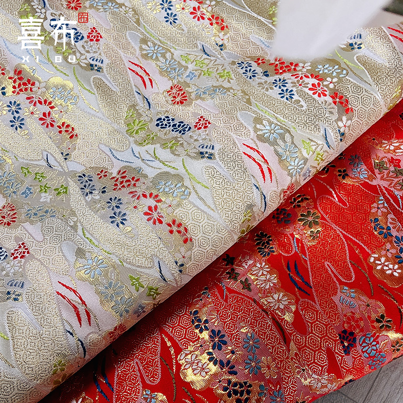 和风西阵织锦缎金襕织物日本服装面料和服口金包花唐草手工 布料