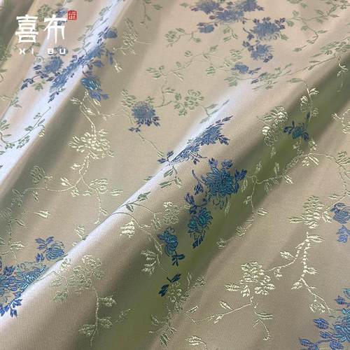 浅绿花枝织锦缎布料素雅古香干净
