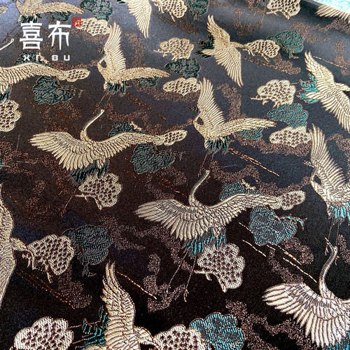 复古风织锦缎简约ins仙鹤高中生