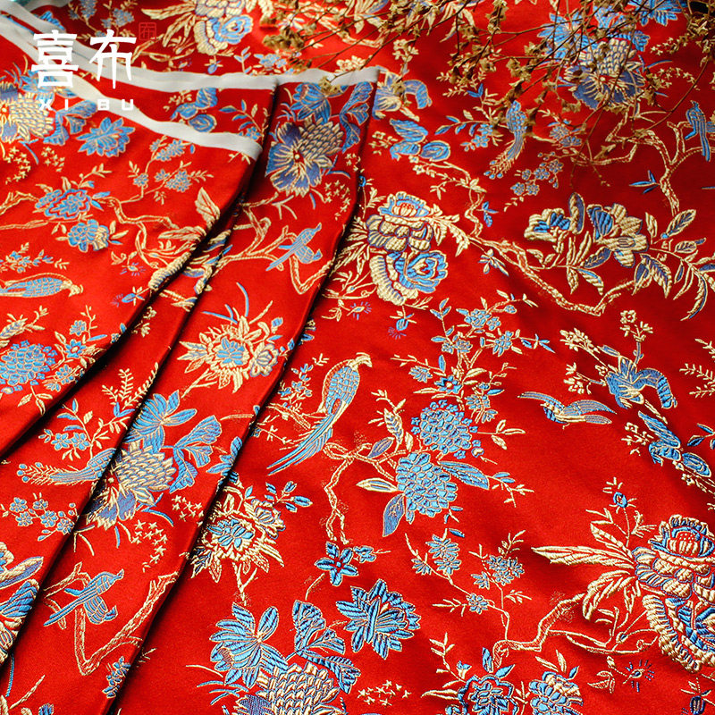 古典风牡丹提花周岁拜年diy布料