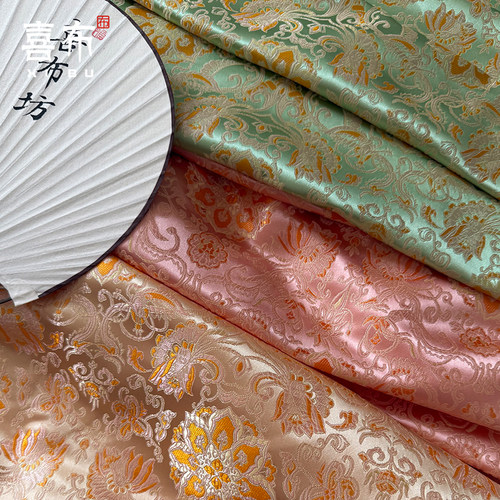 重磅观音花卉织锦缎提花多色布料