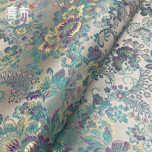 复古花卉纹织锦缎荷包绣球面料
