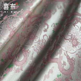 织金小粉龙高配版仿真丝微闪宋锦布料进口金丝服装汉马甲包包面料