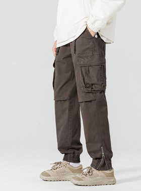 泰王男装丨2024潮牌休闲裤男秋冬男装成衣染多袋宽松束脚男士