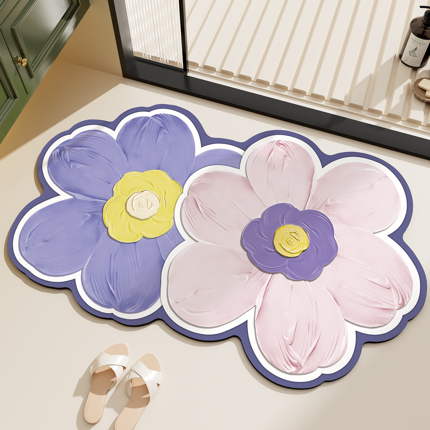 硅藻泥简约花卉吸水速干浴室地垫