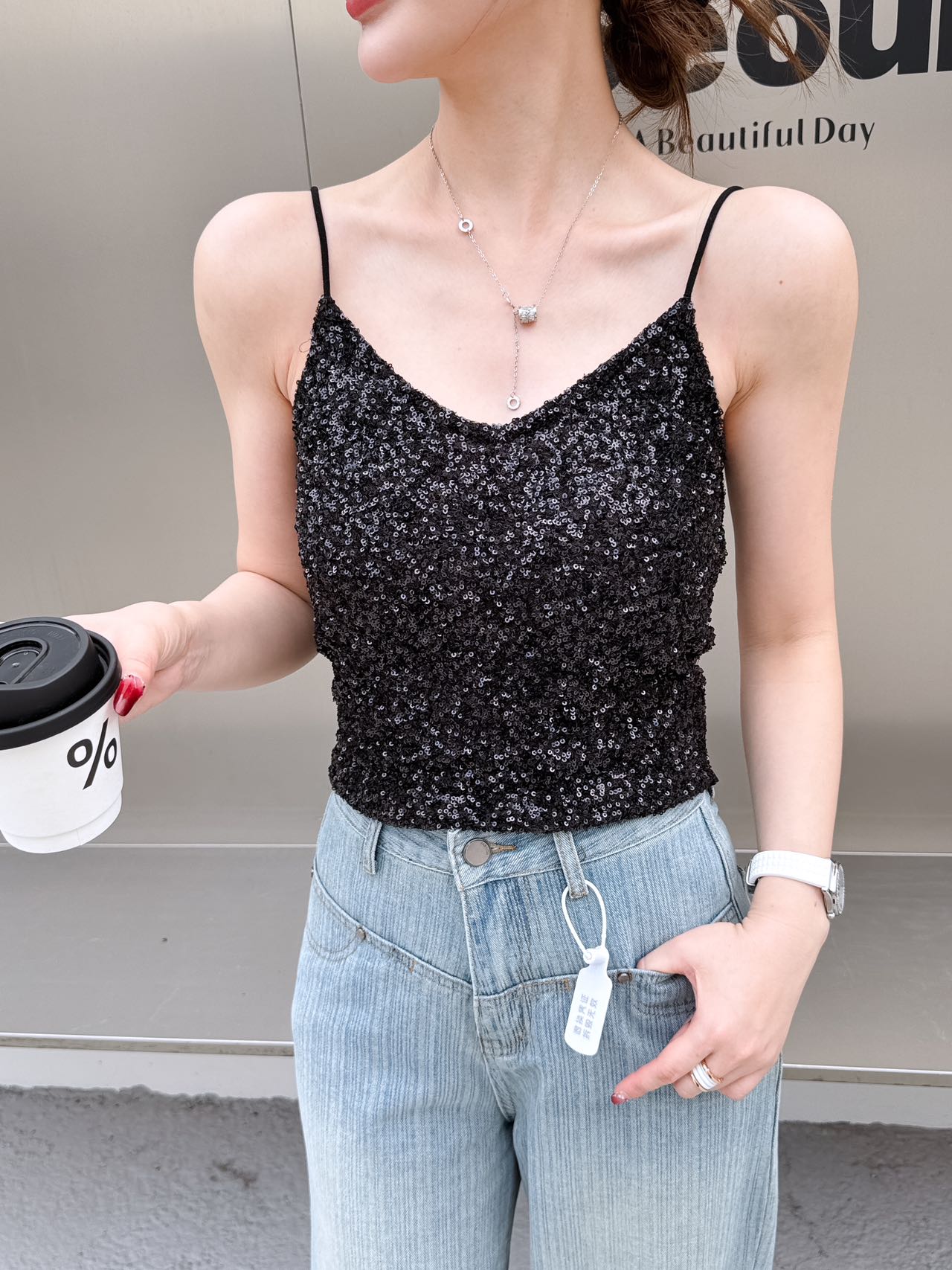 2025新款小香风内搭闪闪打底吊带胸垫上衣高级高设计女装吊带背心