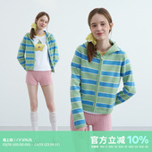 女慵懒感休闲拉链外套 针织横条纹连帽毛衣女开衫 riverstone plus