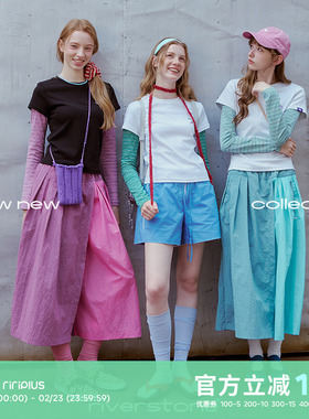 riverstone plus圆领假两件上衣女2025年春季修身拼接正肩长袖T恤