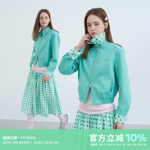 riverstone plus 多巴胺色系翻领波点夹克女时尚感拉链刺绣外套