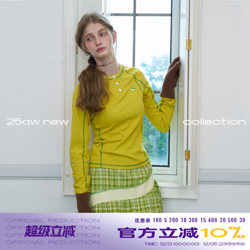 riverstone plus哈苏线运动球衣女秋季圆领亨利领长袖T恤解构上衣