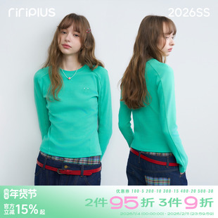 riverstone plus 纯色基础圆领长袖T恤女修身显瘦正肩慵懒打底衫