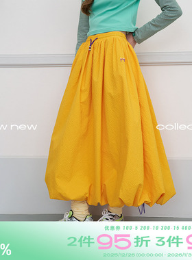 riverstone plus 格纹松紧花苞半身裙秋季显瘦蓬蓬刺绣小标中长裙