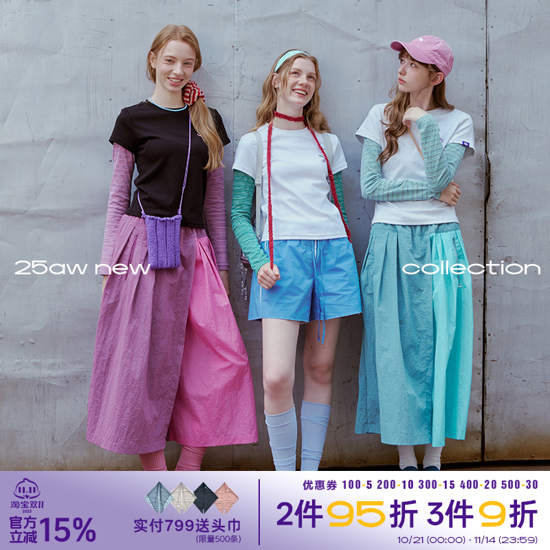 圆领假两件正肩长袖T恤