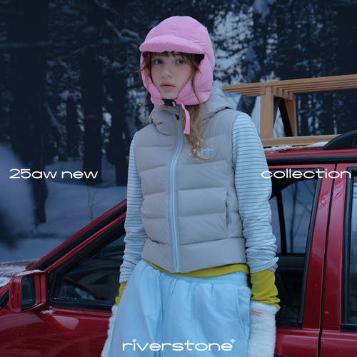 riverstone plus 拼接连帽短款90白鸭绒羽绒服女冬季保暖面包服
