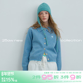 plus 小翻领条纹开衫 毛衣春季 riverstone 中古感修身 针织上衣外搭