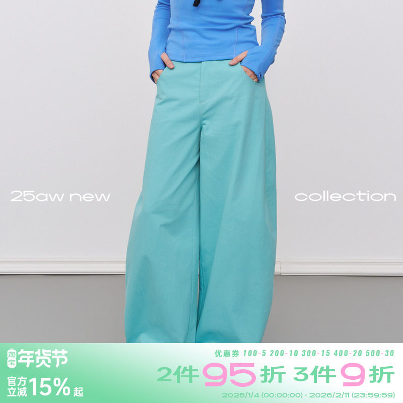 riverstone plus 后侧风琴压摺多巴胺宽松休闲裤女冬季直筒阔腿裤,女装/女士精品,休闲裤,淘宝优惠券,粉丝福利购,淘宝优惠卷