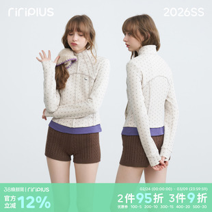 riverstone plus 波点立领修身短款运动外套女解构夹克长袖上衣
