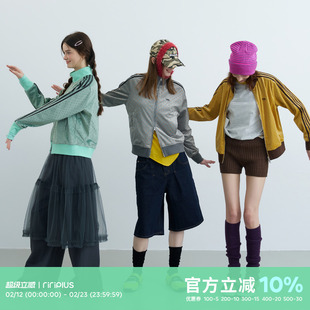 riverstone plus 美式复古波点立领拉链卫衣外套女春季修身上衣