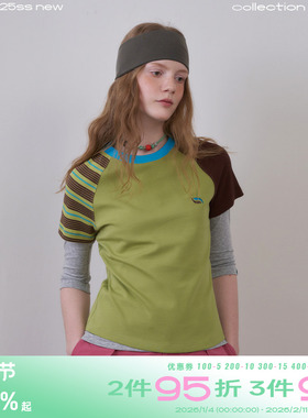 riverstone plus修身显瘦圆领t恤女25年夏薄款拼接撞色正肩短袖T