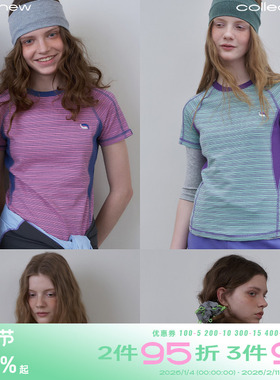 riverstone plus撞色条纹圆领短袖2025年夏季轻户外通勤休闲T恤女