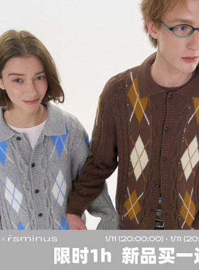 riri plus x rsm 1/11 20:00 买一送一 美式复古菱形格绞花外套