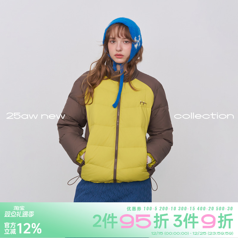 riverstone plus 立领拼接撞色90白鸭绒羽绒服女冬季加厚面包服