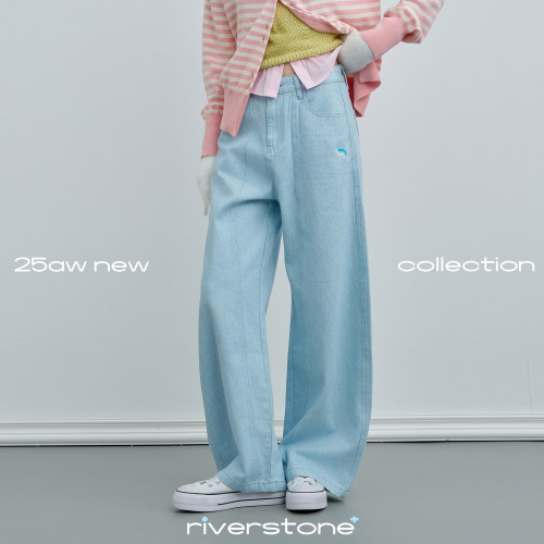 riverstone plus 彩色点点廓形休闲牛仔裤女春季浅色百搭阔腿裤