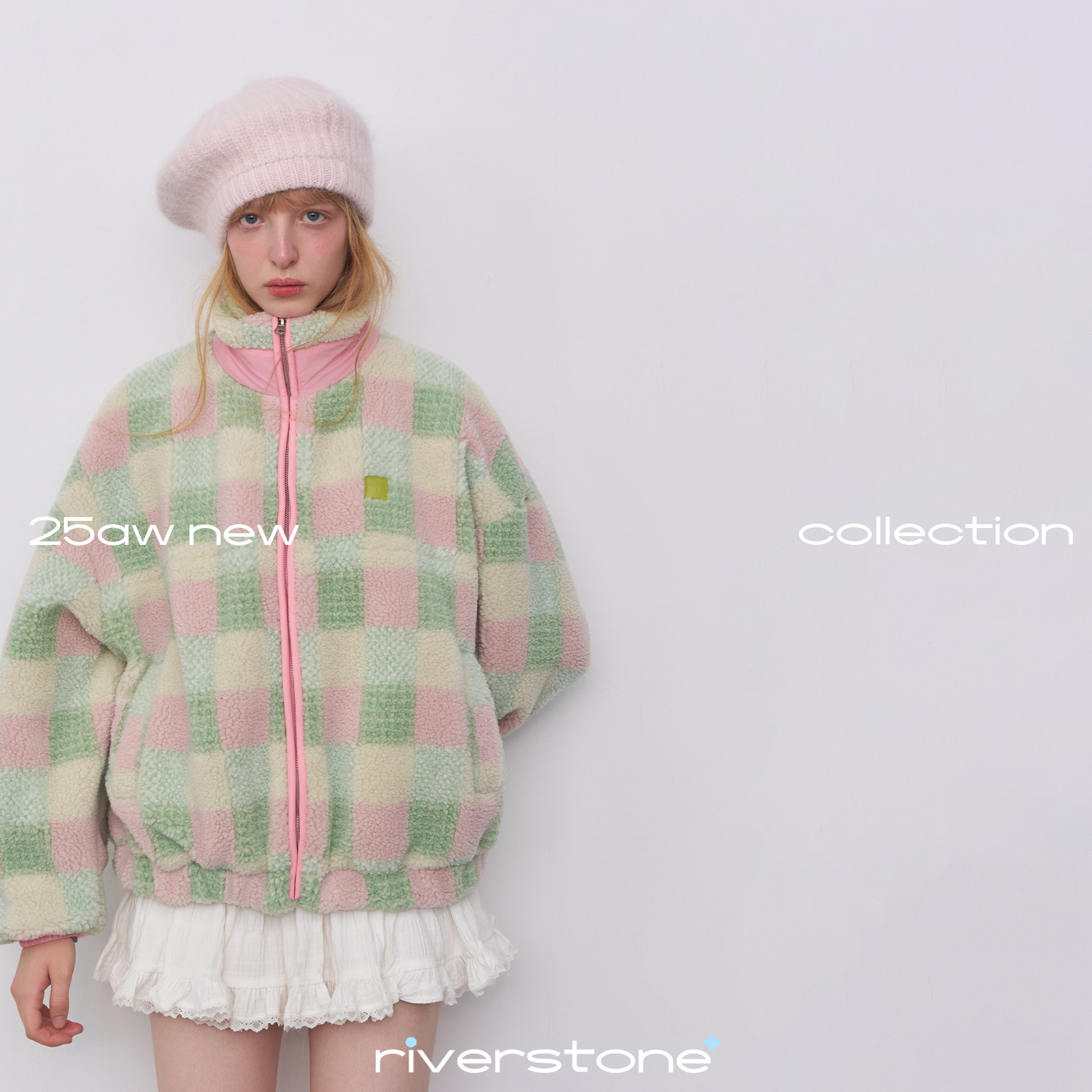 riverstone plus 格纹立领仿羊羔毛夹克女冬季加厚保暖毛绒外套