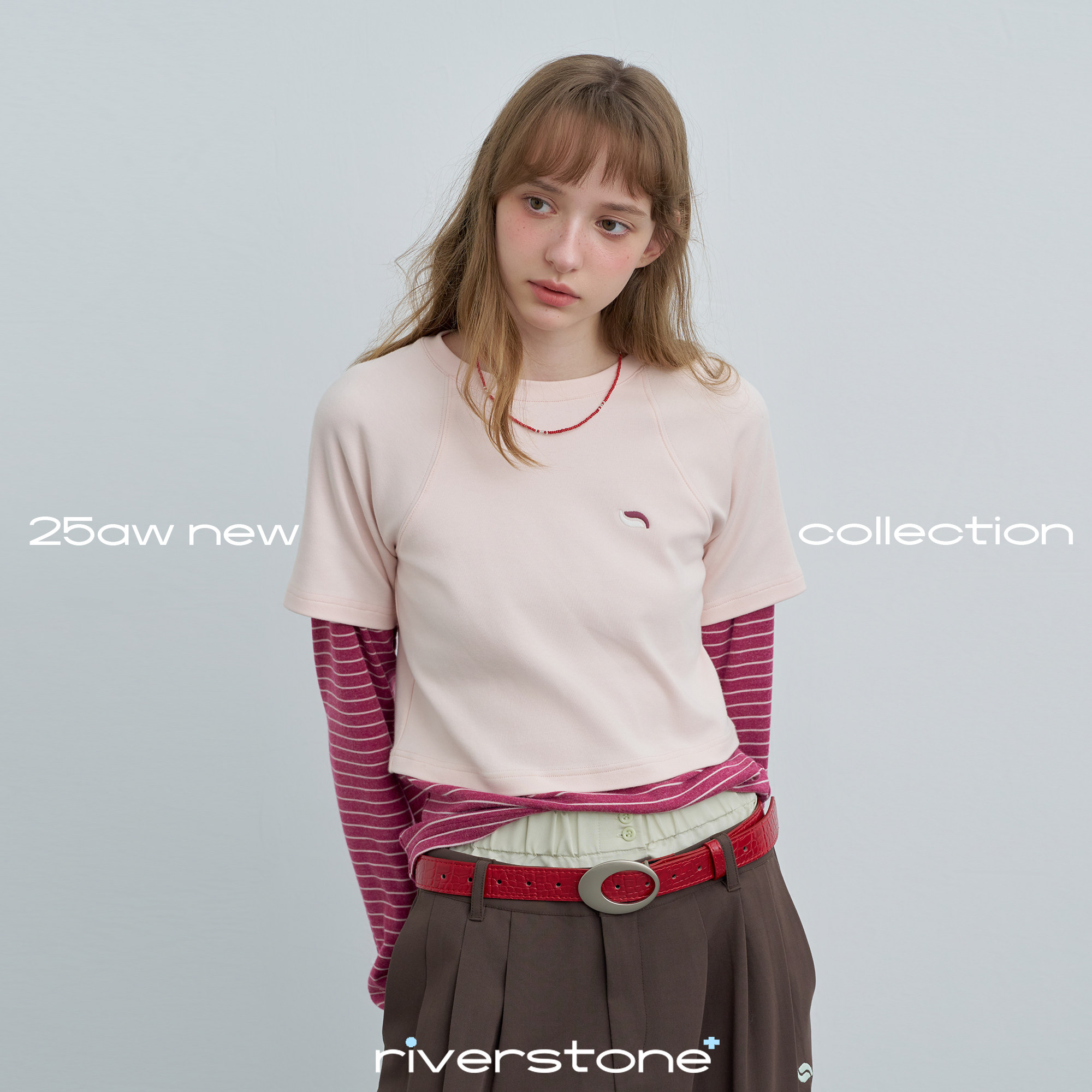 riverstone plus 假两件条纹拼接撞色长袖T恤女春季修身显瘦上衣