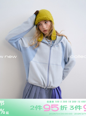 riverstone plus 摇粒绒连帽拉链休闲外套女冬季山系撞色保暖夹克