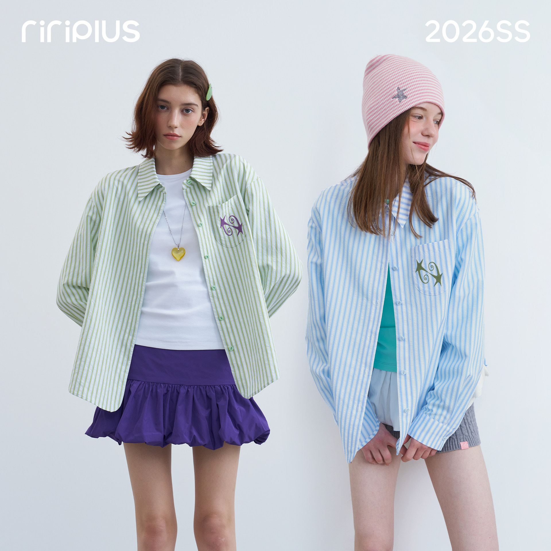 riverstone plus 星星刺绣竖条纹衬衫女修身宽松休闲长袖衬衣外套