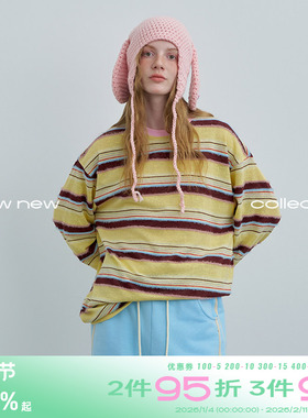 riverstone plus 撞色条纹长袖T恤女秋季宽松圆领打底针织衫上衣