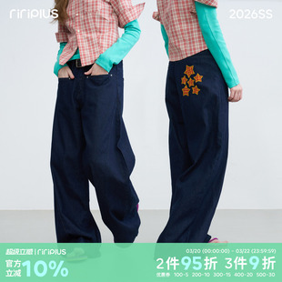 riverstone plus 美式设计感印花休闲廓形牛仔裤女休闲阔腿长裤