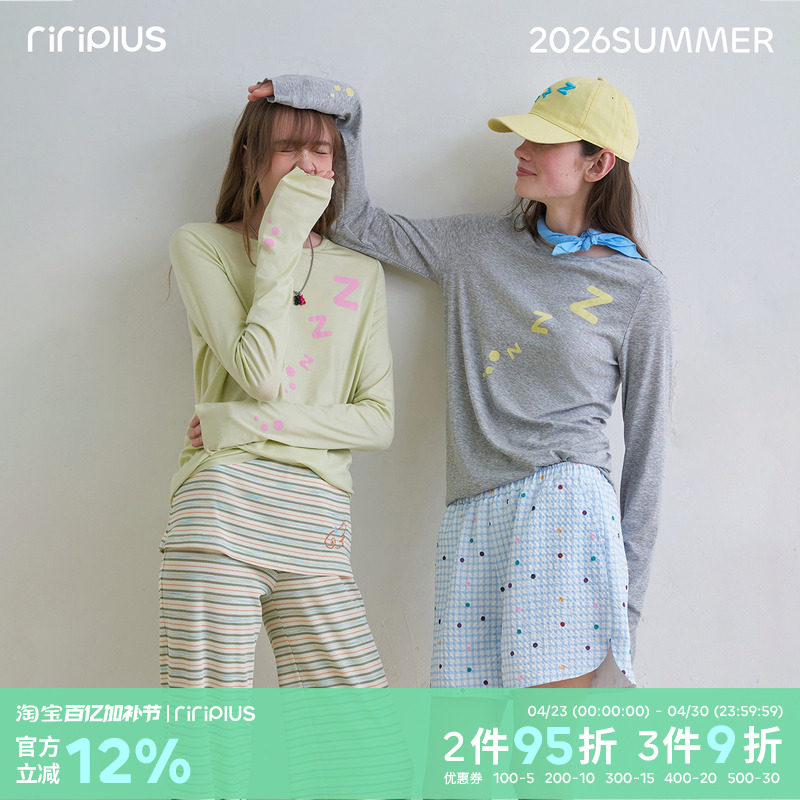 riverstone plus 印花罩衫长袖T恤女薄款夏季百搭宽松慵懒感上衣