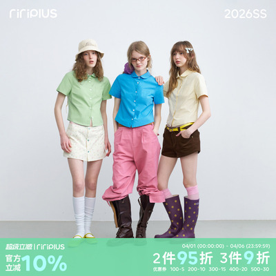 riverstone plus 娃娃领衬衫纯色贴袋短袖女修身短款单排扣衬衣