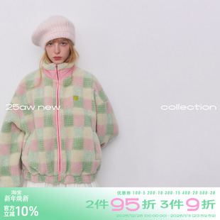 加厚保暖毛绒外套 格纹立领仿羊羔毛夹克女冬季 riverstone plus