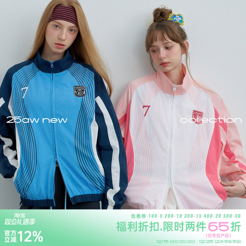 riverstone plus  美式户外运动休闲短外套女秋季条纹撞色夹克