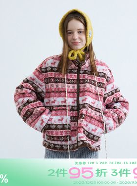 riverstone plus 费尔岛仿羊羔毛外套女休闲复合摇粒绒立领上衣