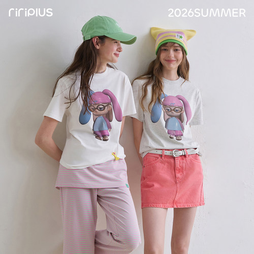 riverstone plus riri女孩印花圆领短袖T恤女薄款百搭修身打底衫