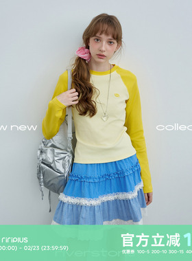 riverstone plus插肩袖撞色长袖T恤女正肩春季圆领修身打底衫上衣