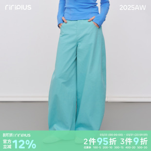 直筒阔腿裤 riverstone 女冬季 后侧风琴压摺多巴胺宽松休闲裤 plus